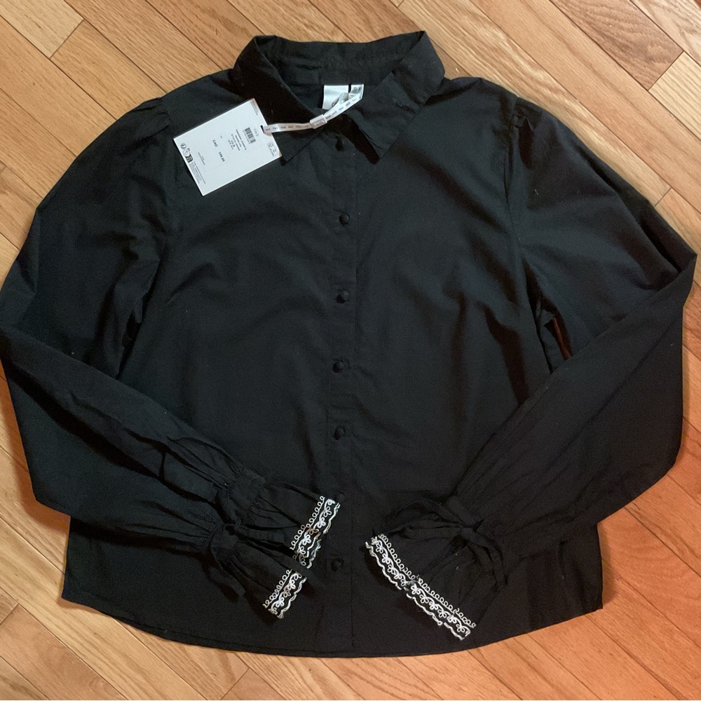New - Y.A.S YASKADANA long sleeve shirt button down embroidered sleeves